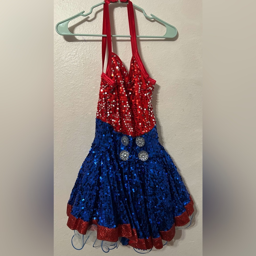 WEISSMAN Coustume - Red and Blue Patriot Sequence Sparly Dress Size SA